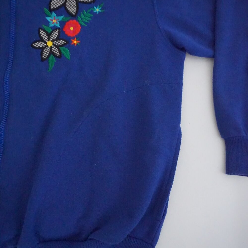 Vintage Alfred Dunner Blue Floral Embroidered Zip Up Knit Cottagecore Cardigan S - Picture 5 of 10